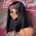 220% Density Human Hair Lace Front Bob Wigs 16 Inch Brazilian Remy Straight Hair