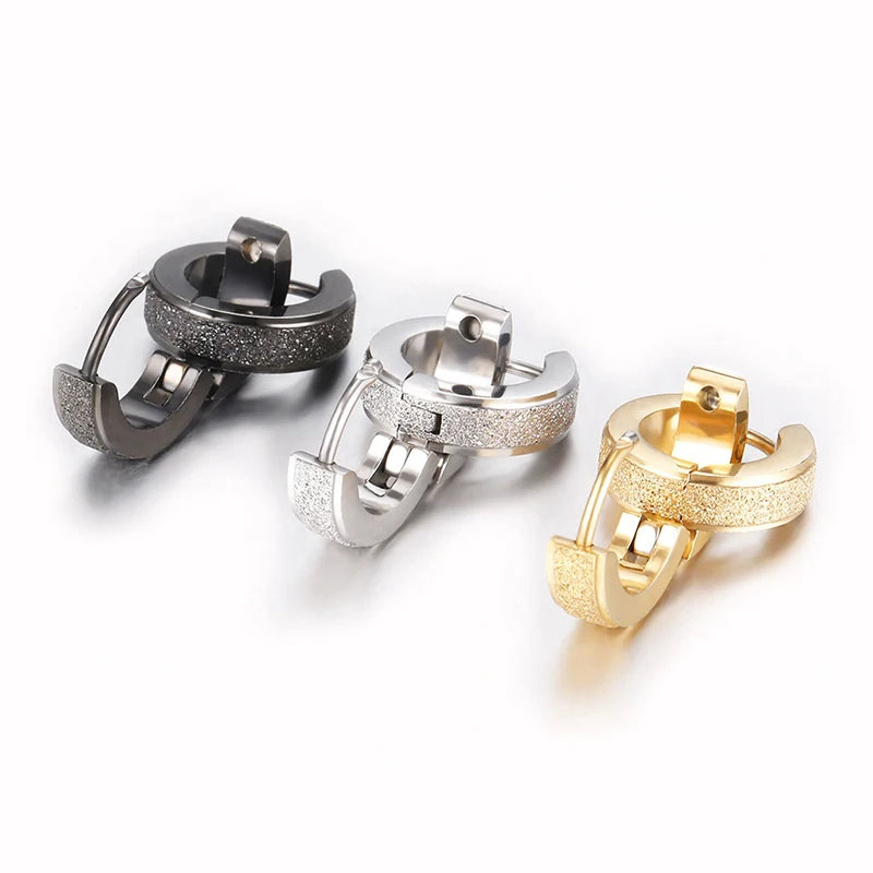 2-Pair Wide Frosted Stainless Steel Hoop Earrings for Women Men - Circle Jewelry Statement