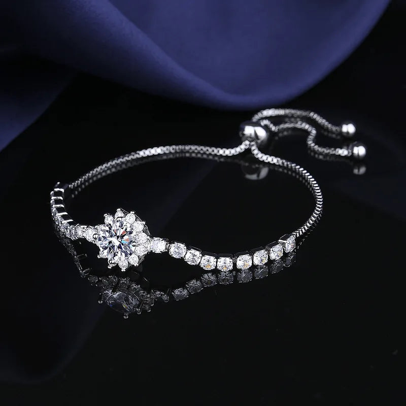 925 Sterling Silver Moissanite Sunflower Bracelet Two Carats Women’s Hand Jewelry Pull-Out Style