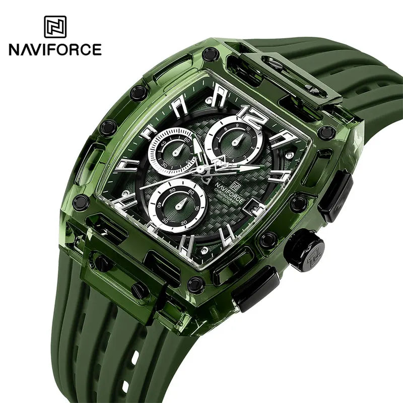 Men's Quartz Sports Watch with Silicone Strap Military Marine Chronograph - Black