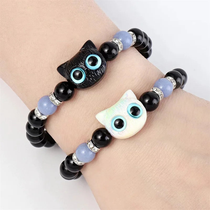 Glow-in-the-Dark Cat Charm Bracelet for Couples and Cat Lovers