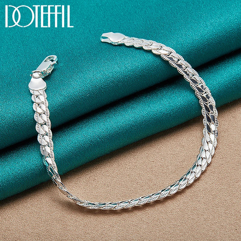 Sterling Silver Side Chain Necklace for Men & Women - 6mm Jewelry Gift