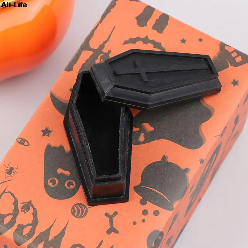 Halloween Coffin Box with Lid - Creepy Miniature Plastic Prop for Party & Decor