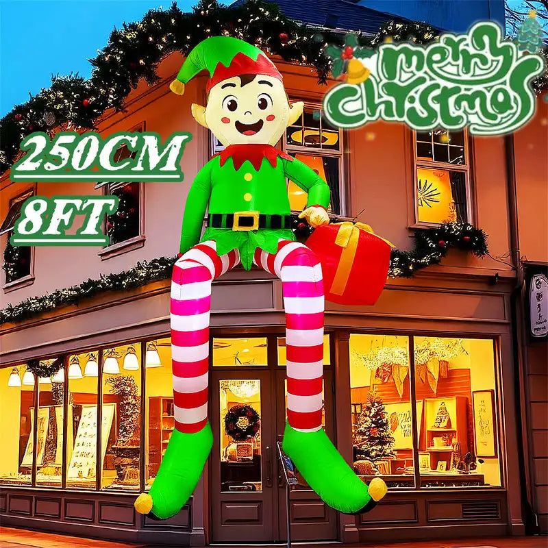 Christmas Inflatable Climbing Window Decor Santa Elf with LED Lights Indoor Holiday Prop