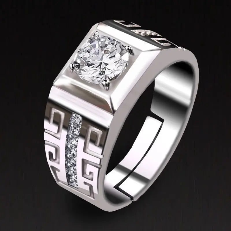 Sterling Silver Crystal Open Ring for Men Women Jewelry Party Wedding Gift