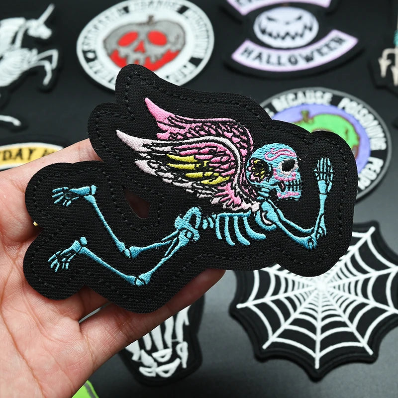 Halloween Iron-On Patches for Clothes Embroidery Pumpkin Ghost Devil Decor Set