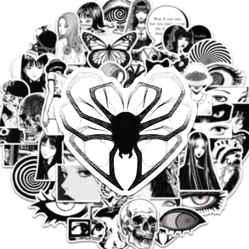 Anime Horror Girl Stickers 50PCS Black & White Aesthetic DIY Scrapbooking Notebook Laptop Luggage Skateboard Car Decals