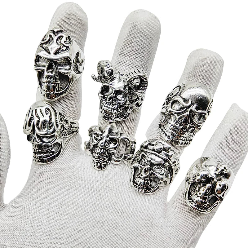 10pcs Vintage Punk Skull Alloy Finger Rings for Men Women Party Jewelry Gifts