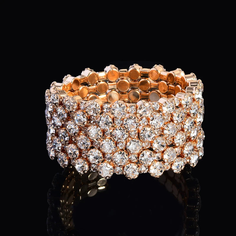 5-Layer Personalised Open Rhinestone Bracelet for Stage Wedding Jewelry