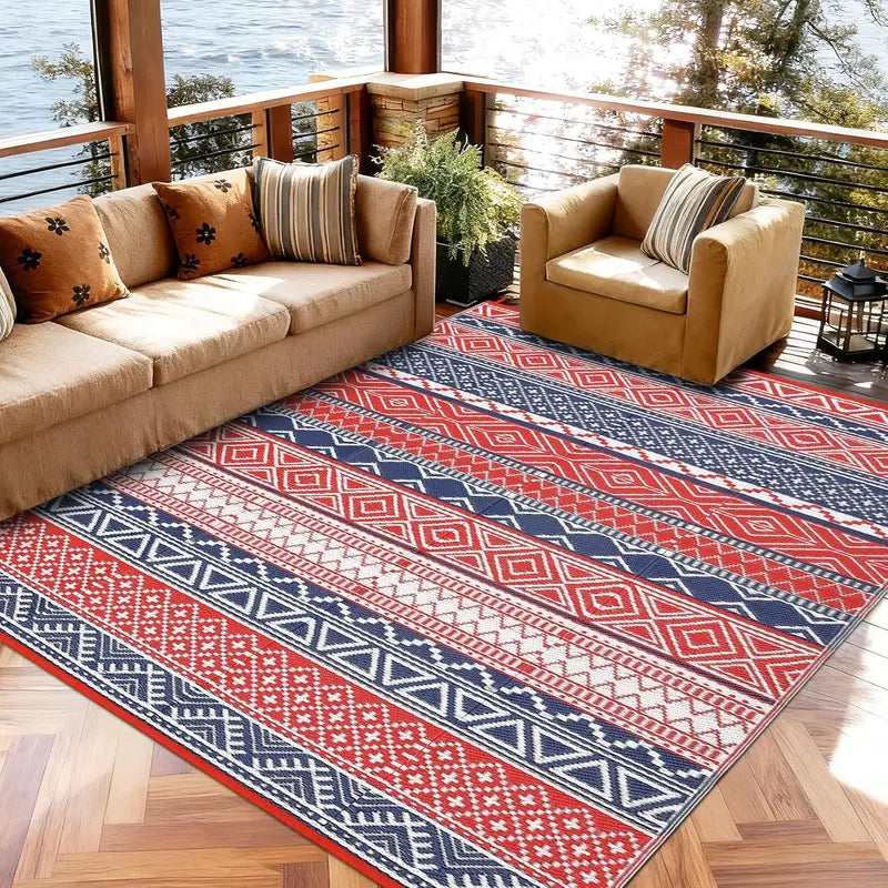Outdoor Waterproof Reversible Rug 9x18ft for Patio, Deck, RV, Balcony