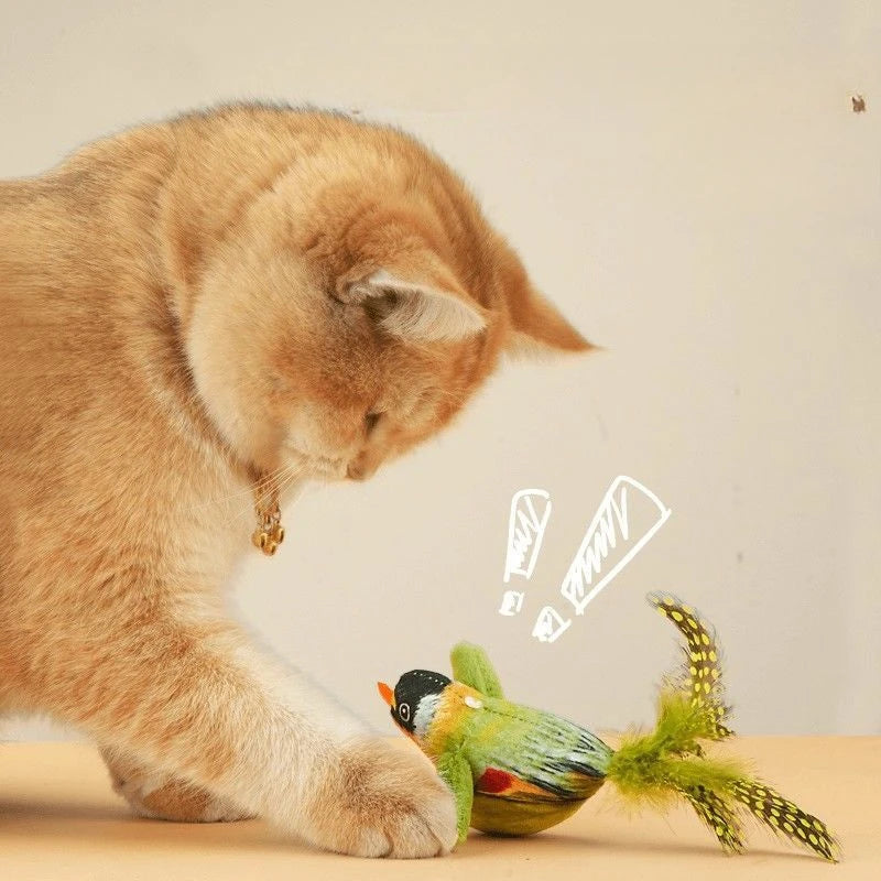 Indoor Interactive Cat Bird Toy with Sound Teaser Wall Hanging Plush Plaything