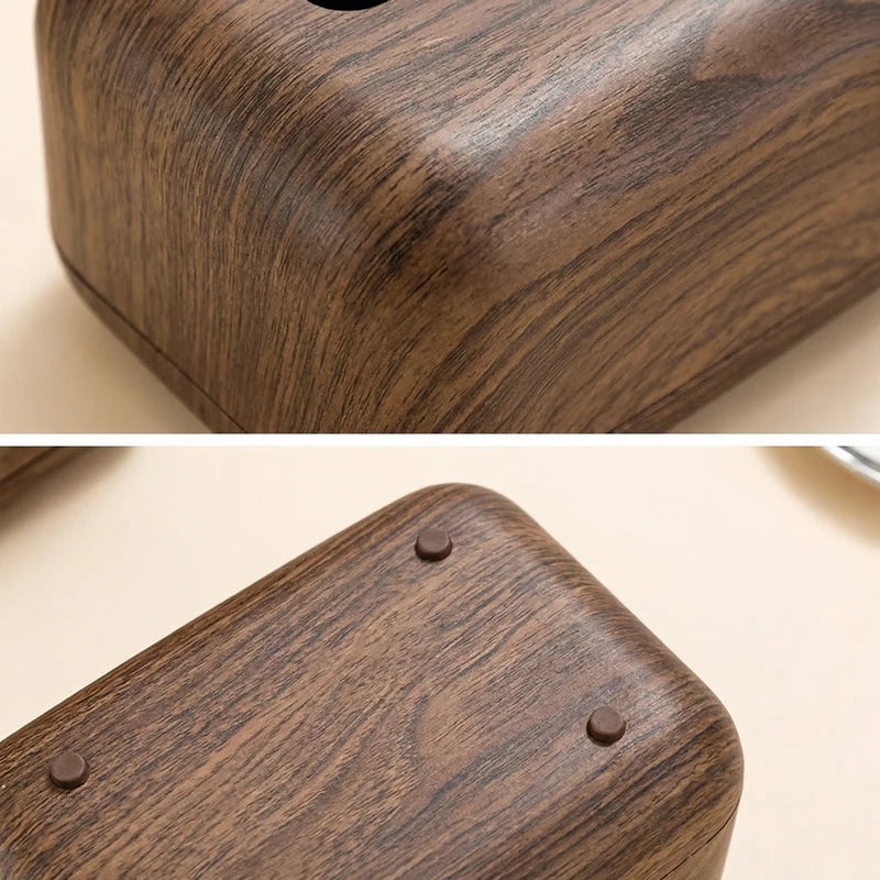 Vintage Faux Wood Plastic Tissue Box Cover - Desktop Napkin Dispenser for Home & Restaurant