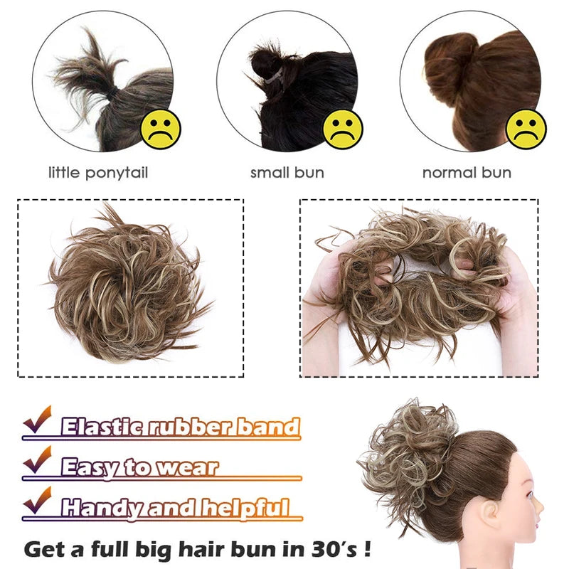 Messy Hair Bun Piece for Women - Fluffy Tousled Updo Scrunchie - Synthetic Wavy Hair Extension