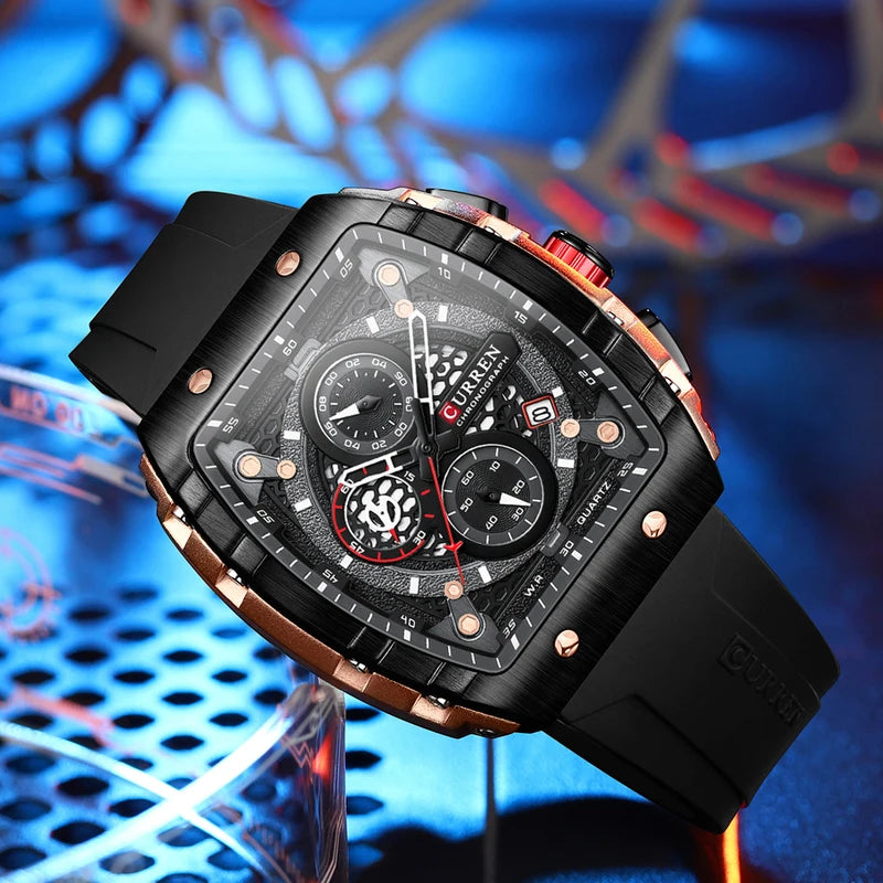Luxury Square Men's Waterproof Luminous Chronograph Watch with Date