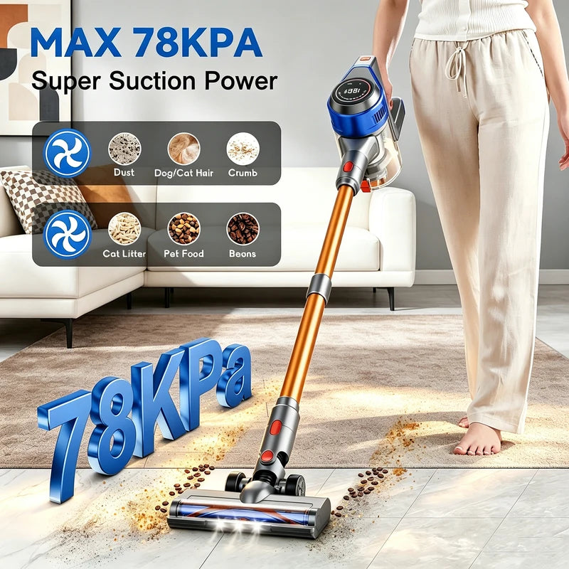 Cordless Handheld Vacuum Cleaner with Strong Suction & LED Light for Pet Hair and Carpet Cleaning