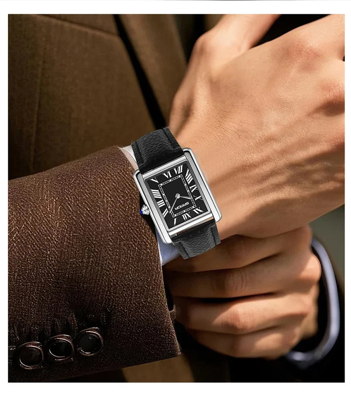Unisex Square Dial Quartz Watch with Leather Strap - Waterproof & Sports Casual