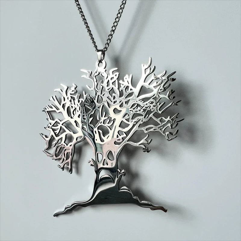 Scary Tree Necklace Gothic Pendant Chain Halloween Jewelry for Men & Women