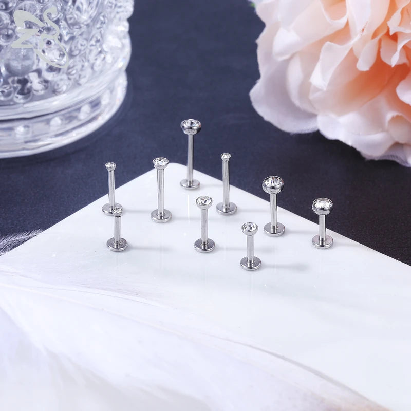 10 Pcs Stainless Steel Lip Piercing Set with CZ Crystals, 6/8/10MM - Men & Women