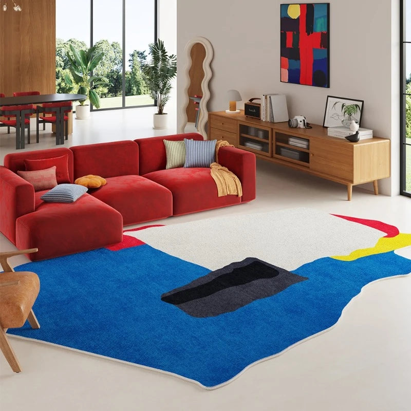 Colorful Irregular Shape Rug for Living Room Bedroom Lounge - Washable Non-Slip Floor Mat