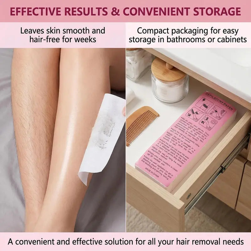 Hair Removal Wax Strips Pack - Nonwoven Pre-Cut Depilatory Paper for Legs Arms & Body