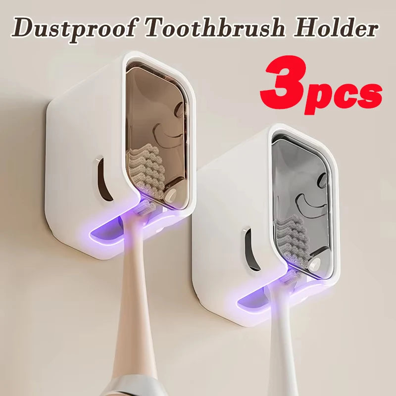 Wall-Mounted Toothbrush Storage Rack Set - Punch-Free Bathroom Organizer, 3 Pack
