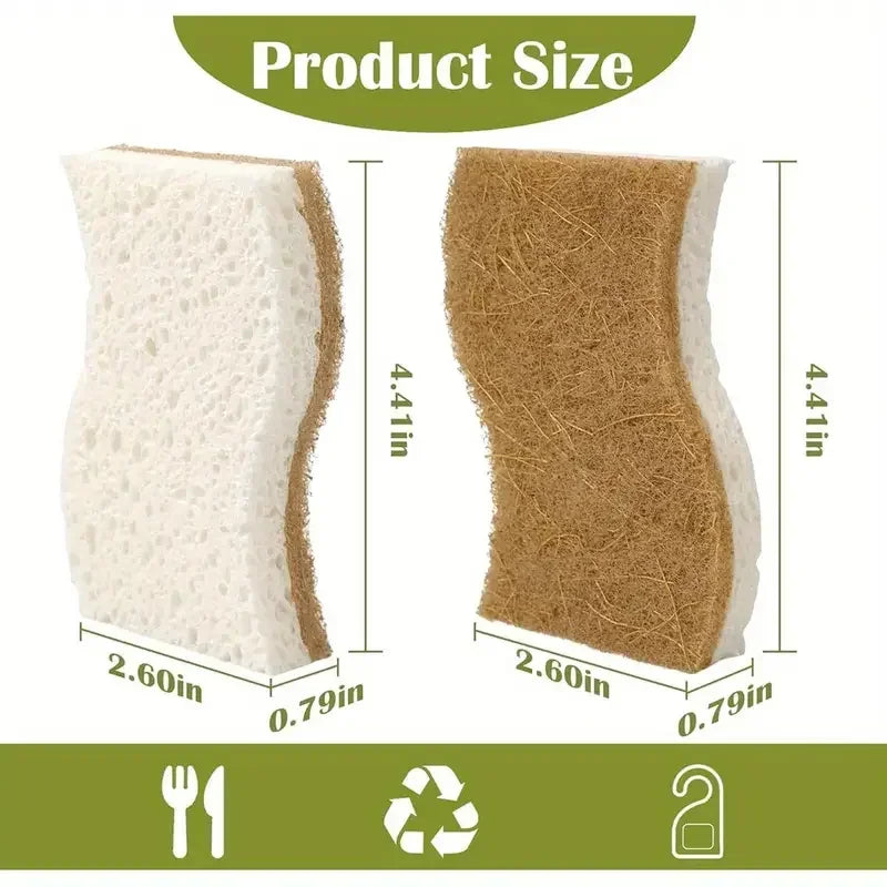 Natural Kitchen Sponges Cellulose & Coconut Scrubber Pack of 6/12 - Household Cleaning