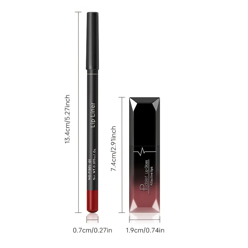 Matte Lip Gloss and Lip Liner Set - Waterproof, Long-Lasting Makeup Kit