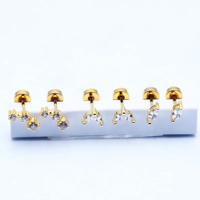 Hypoallergenic Stainless Steel Stud Earrings for Women - Dainty CZ Cartilage Helix Jewelry Set