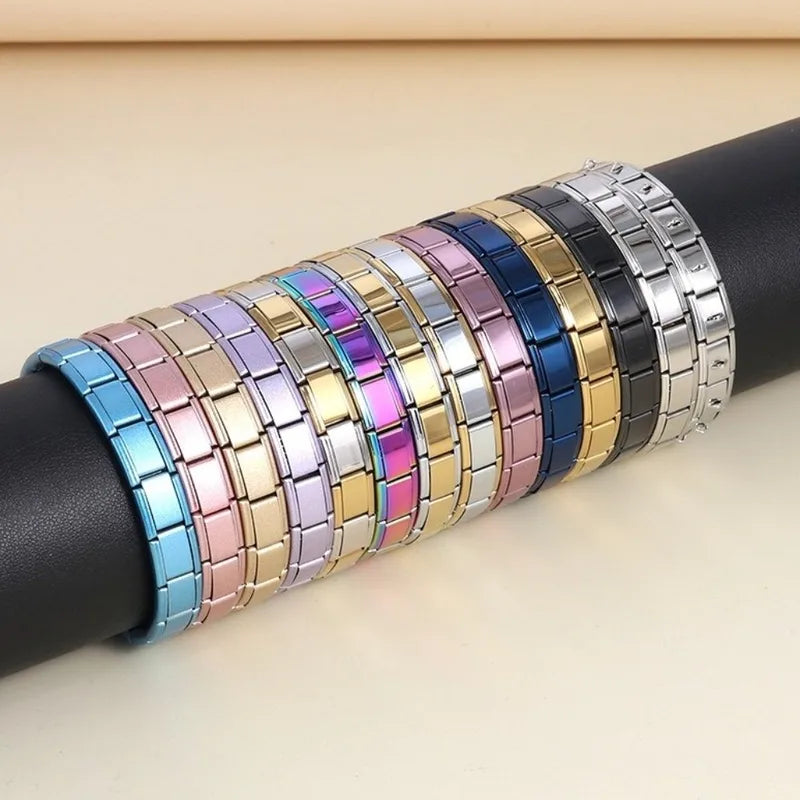 Stretchable Italian Chain Link Bracelet 9mm Modular Stainless Steel Jewelry