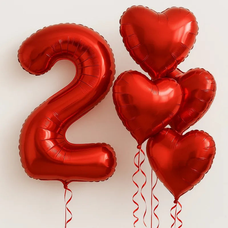 Party Foam Number and Heart Balloons Set for Celebrations - Multiple Colors