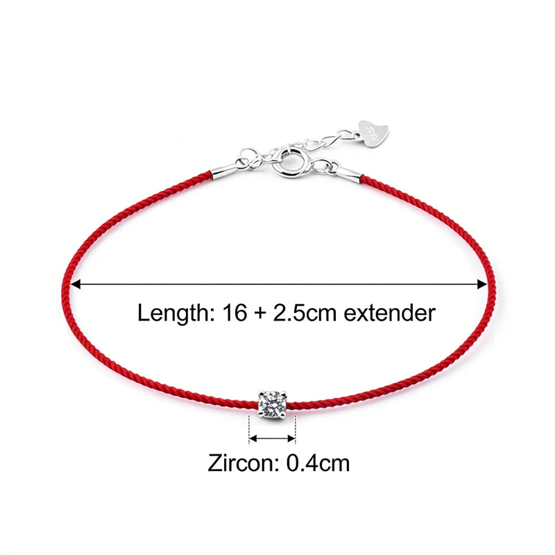 Sterling Silver Flower Couple Bracelet with Red Thread for Women Men
