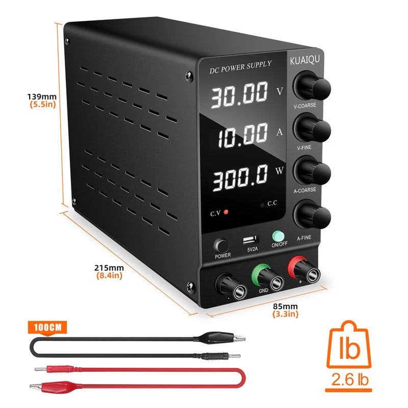 Adjustable DC Power Supply 30V 10A Lab Bench Power Regulator with Digital Display