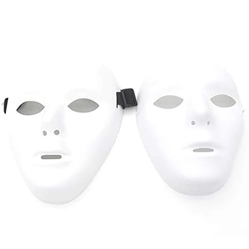 Creative Full Face Mask for Halloween and Parties, Blank White Plastic Mask with Elastic Cord