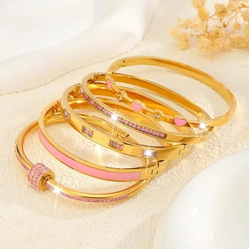 Stackable Gold Color Bangle Bracelet Set for Women - 18K Gold Plated Jewelry