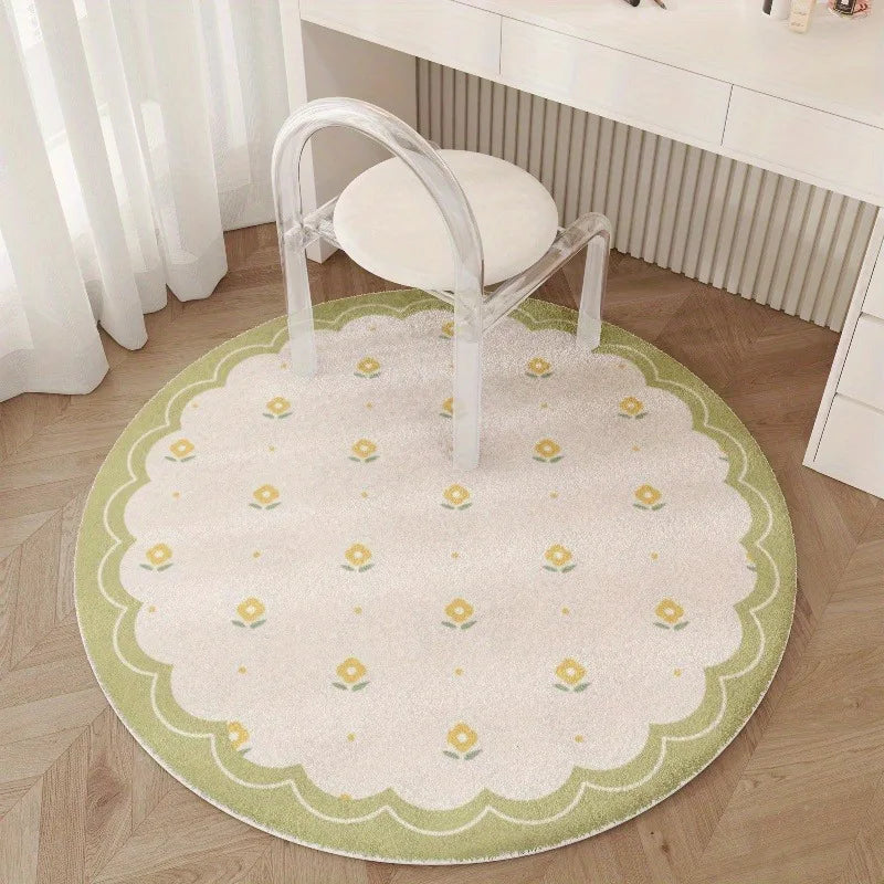 Round Floral Area Rug - Soft Indoor Floor Mat for Living Room & Bedroom