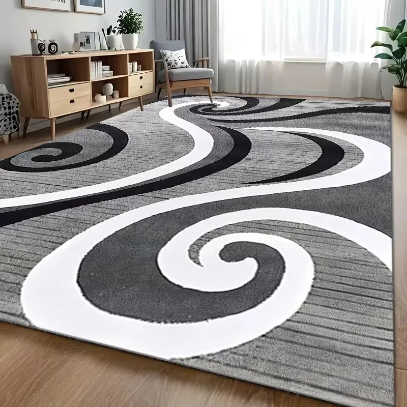 Modern Abstract Swirl Geometric Area Rug - Non-Slip Indoor Floor Mat for Living Room and Bedroom