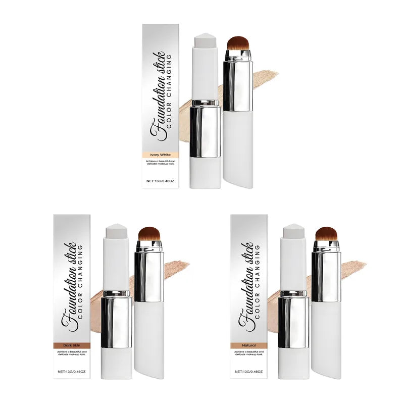 Temperature Changing Foundation Stick with Built-in Brush Waterproof Long-Lasting Face Makeup