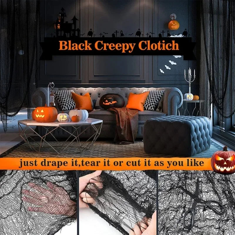 Halloween Ghost Web Decoration Mesh - Black Spaghetti Gauze for Spooky Party & Home Scene