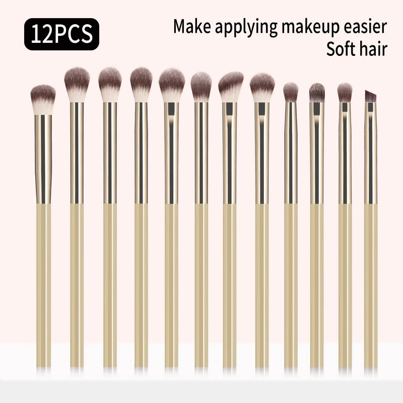 12Pcs Eye Makeup Brush Set with Synthetic Hair - Blending, Shader, Angled & Liner Brushes