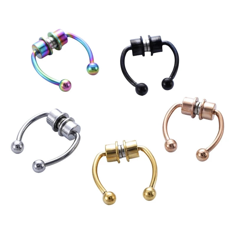 Women Fake Nose Piercing Hoop Non Piercing Septum Clip Stainless Steel Magnet Fashion Jewelry