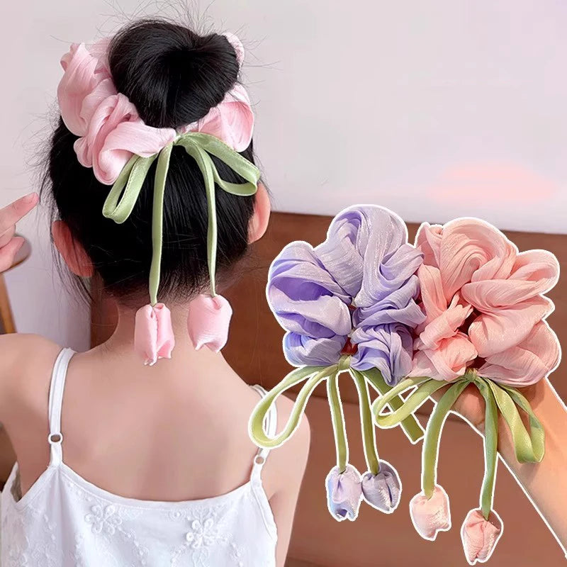 Large Tulip Flower Hair Scrunchie - Cute Hair Accessories for Girls