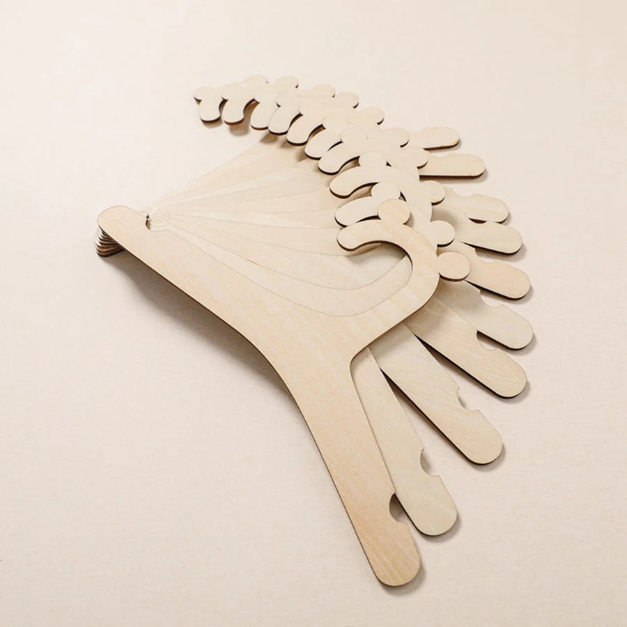 10Pcs Baby Wooden Clothes Hanger Rack Nursery Decor Kids Room Storage Set