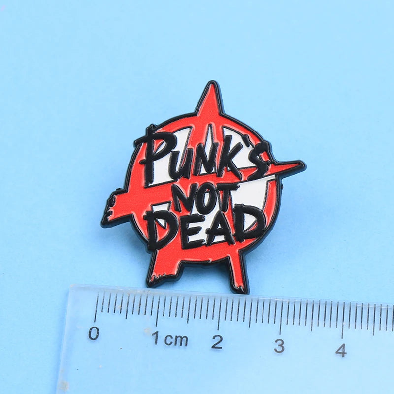 Cartoon Letters Punk's Not Dead Enamel Metal Lapel Pin Badge Gift for Friends