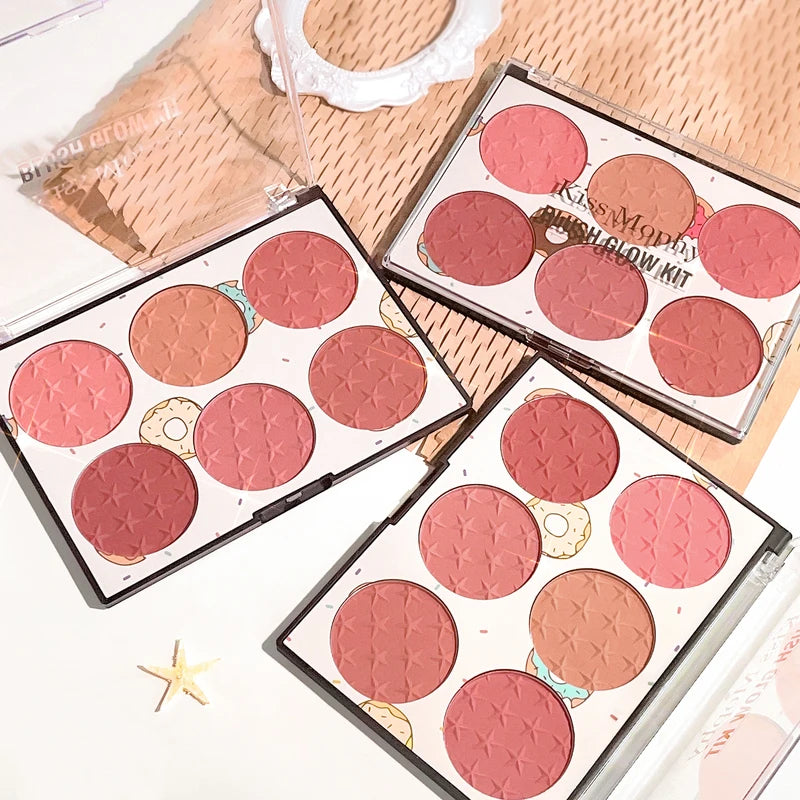 Six-Color Blush Palette for Natural Makeup - Waterproof & Matte Finish