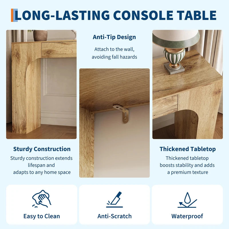 Farmhouse Console Table with Drawer - Narrow Entryway Sofa & Hallway Table