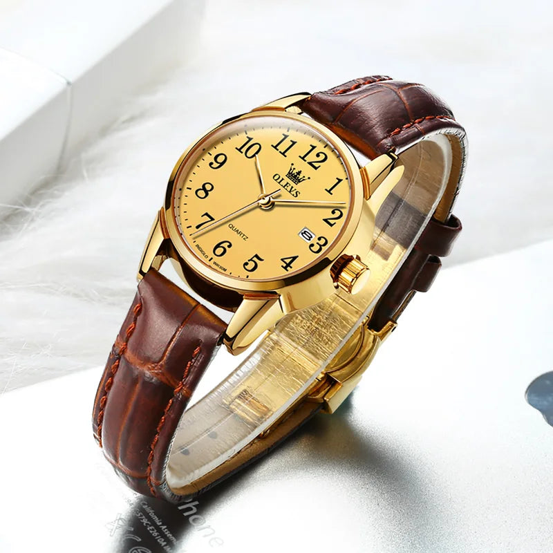 Women & Men Quartz Watch 50M Waterproof Sports Leather Strap Ultrathin