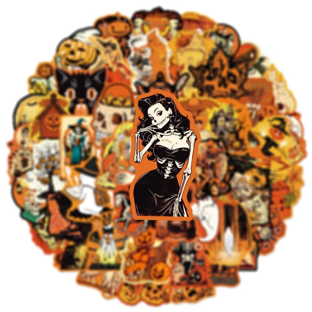 50PCS Halloween Decorative Water Bottle Stickers Waterproof Pumpkin Monster Graffiti