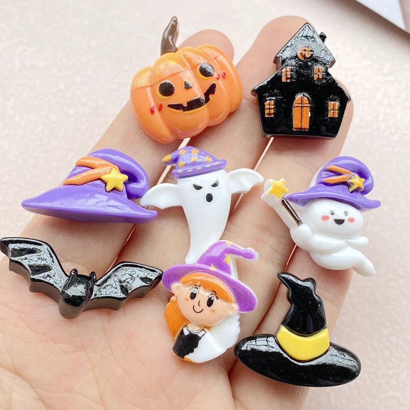 10Pcs Cute Resin Halloween Ghost and Pumpkin Flat Back Craft Decorations for Jewelry and Scrapbooking
