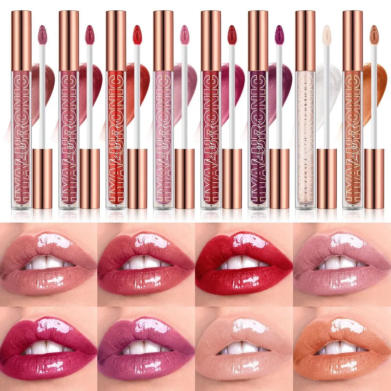 Hydrating Lip Gloss with Hyaluronic Acid and Glitter - Long Lasting Shine, Non-Stick, Natural Nude Finish
