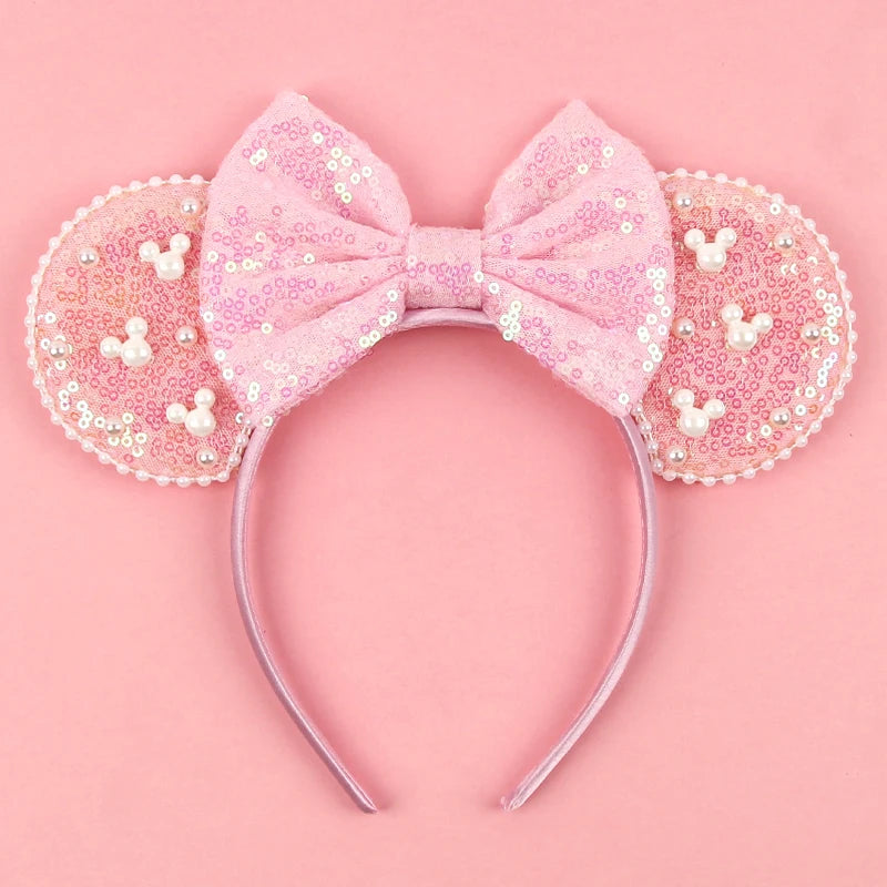 Girls Velvet Mouse Ear Hairband with Big Bow & Sequins - Kids Hair Accessories